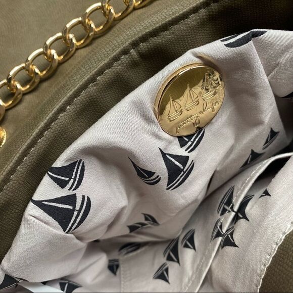 Pretty Ships Womens Stripe Flap Purse Taupe Pink Gold - Picture 5 of 6